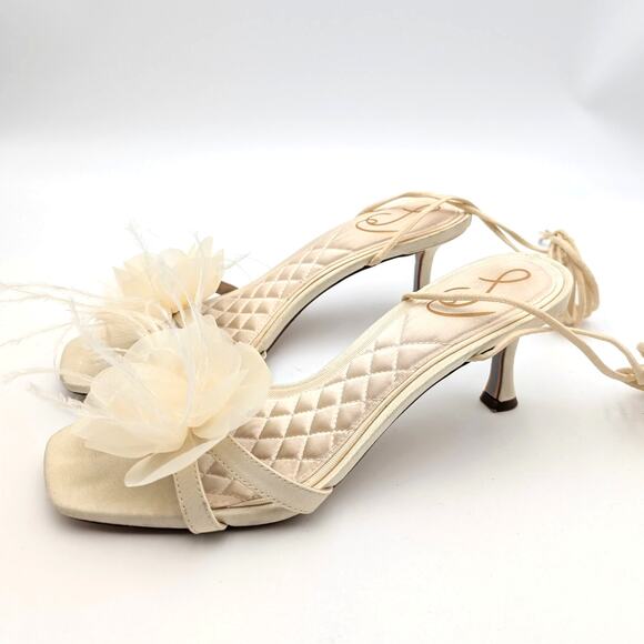 Sam Edelman Pammie Flower Kitten Heel Women's Sandals Pearl Ivory Size US7 - Picture 1 of 12